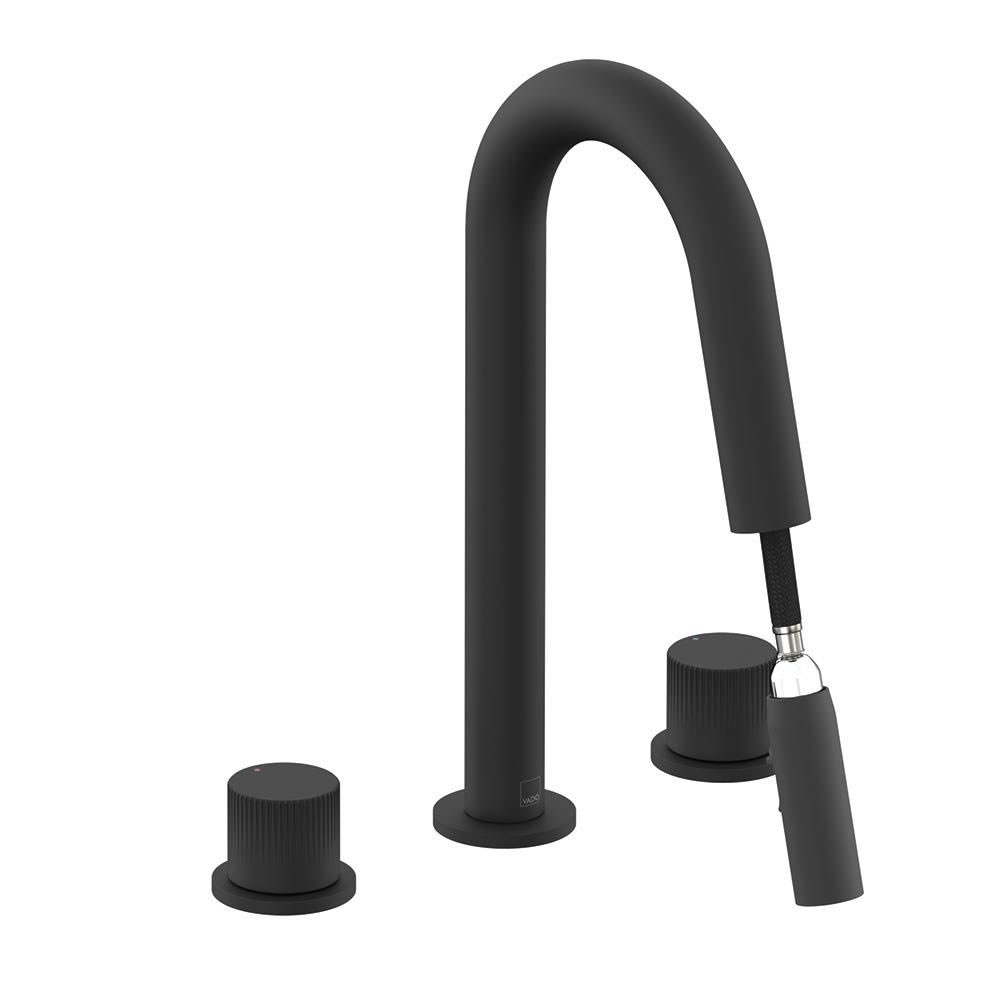 Vado Safari Leverless Matt Black 3 Tap Hole Basin Mixer With Pull Out Spout - Image 2